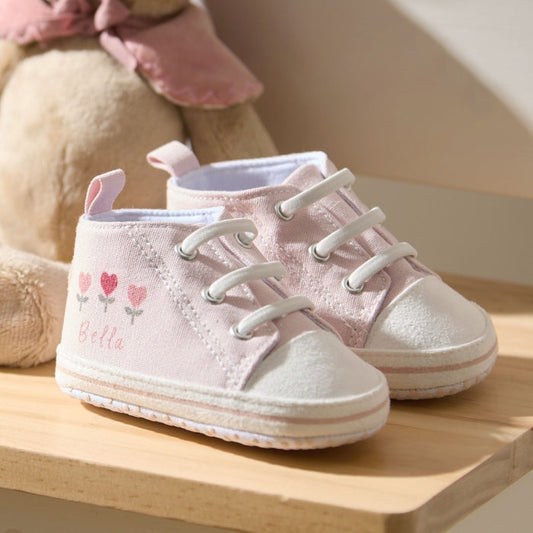 Personalised Pink Tulips Baby High Top Shoes