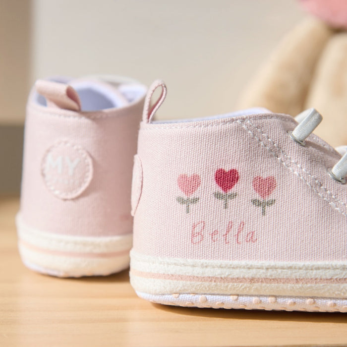 Personalised Pink Tulips Baby High Top Shoes