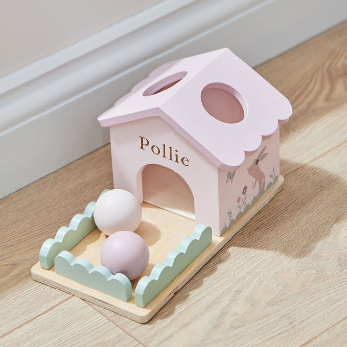 Personalised Pink Wooden Bunny Ball Drop Box Toy FSC®