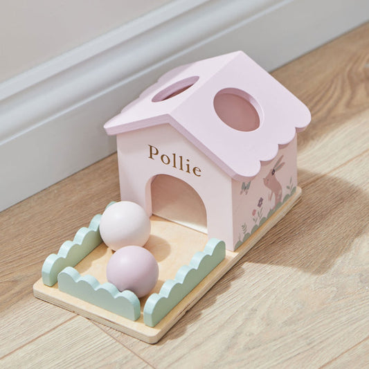 Personalised Pink Wooden Bunny Ball Drop Box Toy FSC®