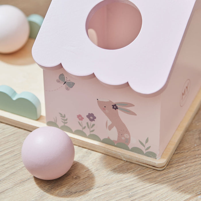 Personalised Pink Wooden Bunny Ball Drop Box Toy FSC®