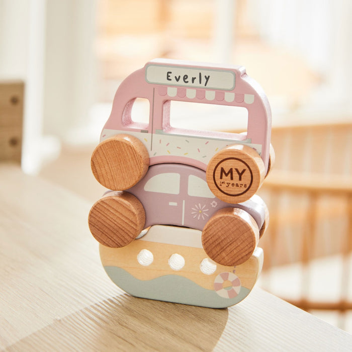 Personalised Pink Wooden Stacking Vehicles FSC®