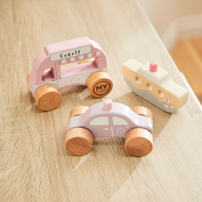 Personalised Pink Wooden Stacking Vehicles FSC®