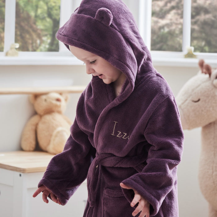Personalised Plum Fleece Robe With Ears