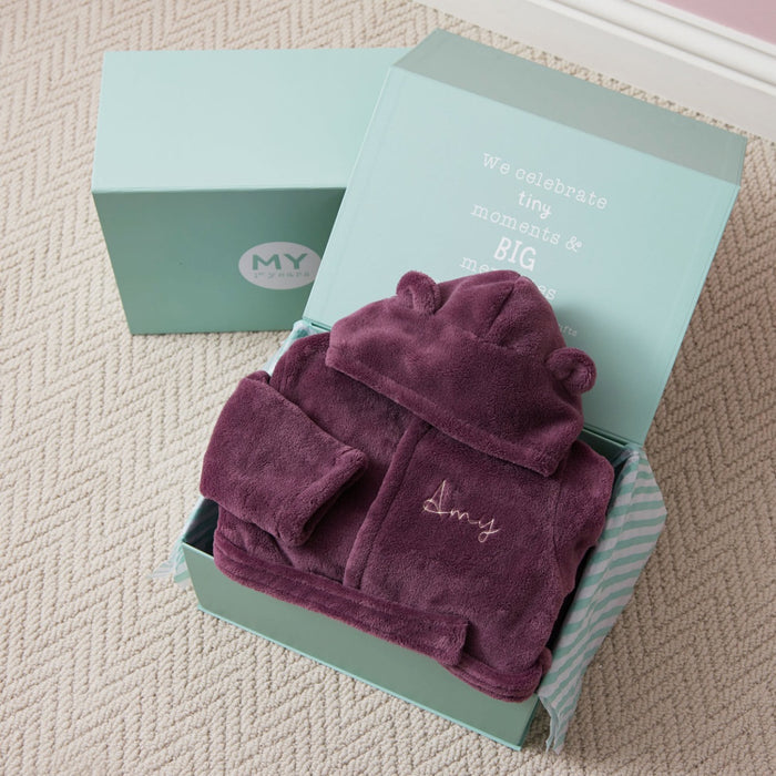 Personalised Plum Fleece Robe With Ears