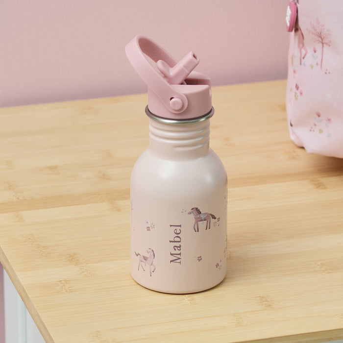 Personalised Ponies Print Pink Bottle