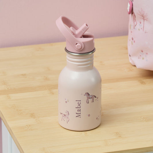 Personalised Ponies Print Pink Bottle