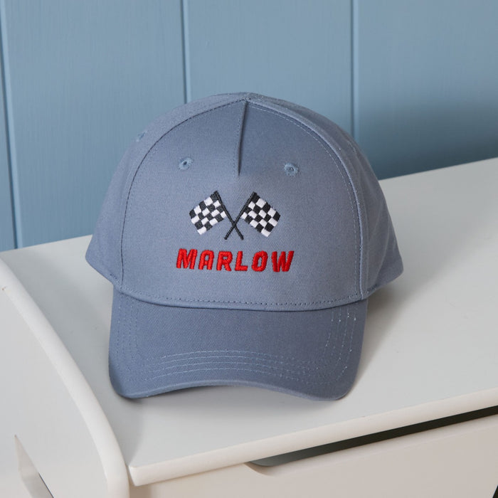 Personalised Race Car Blue Baseball Cap