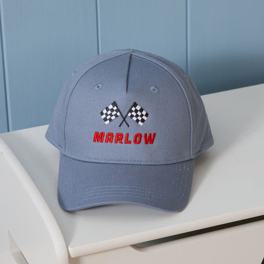 Personalised Race Car Blue Baseball Cap