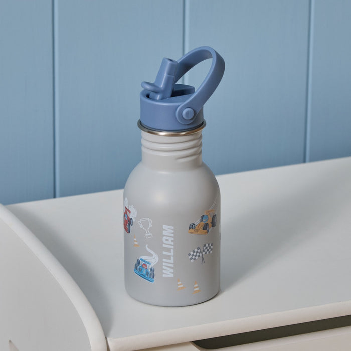 Personalised Race Car Blue Water Bottle