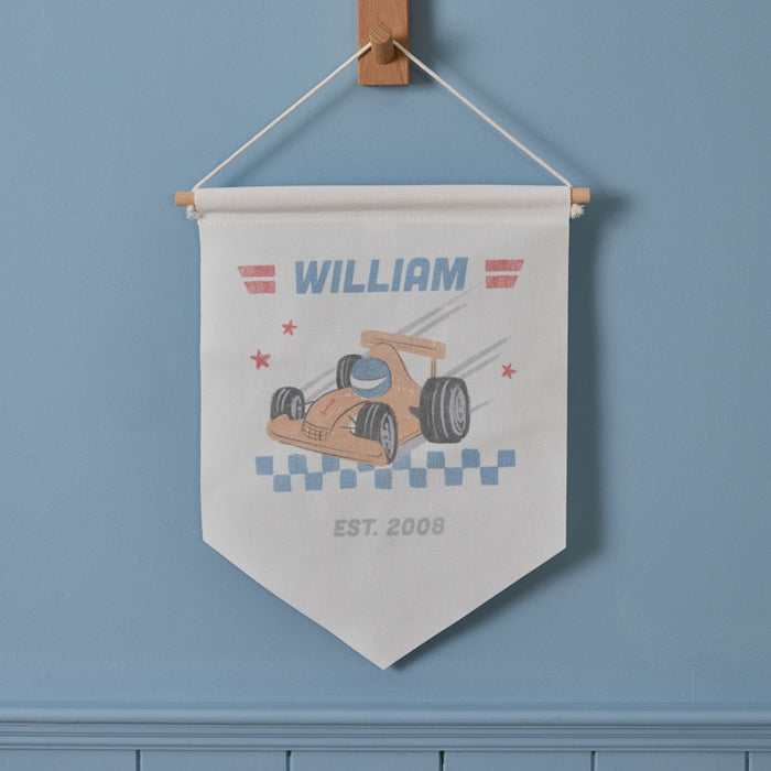 Personalised Race Car Checkered Wall Hanging