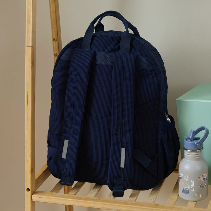 Personalised Racecar Large Navy Cord Backpack