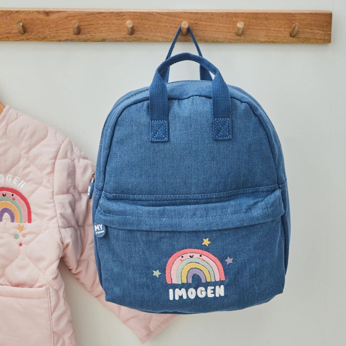 Personalised Rainbow Denim Backpack