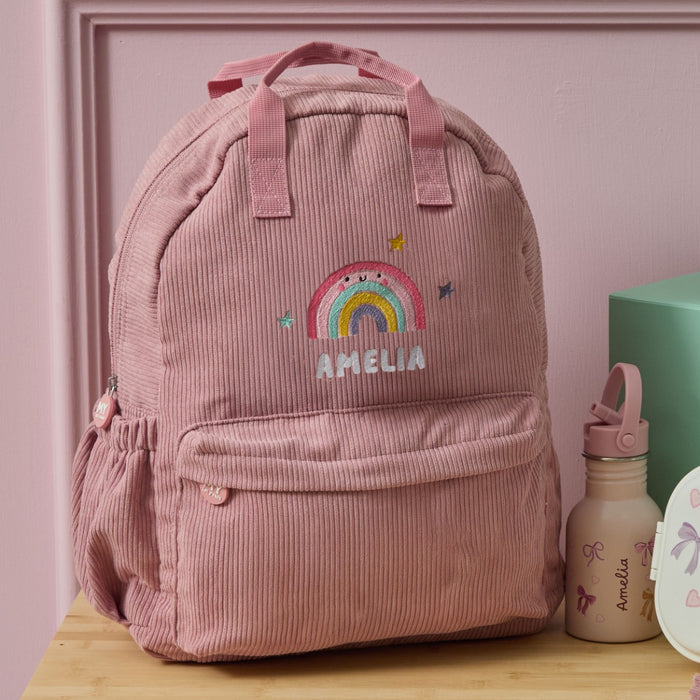 Personalised Rainbow Large Pink Cord Backpack