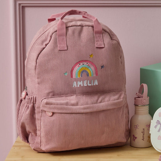 Personalised Rainbow Large Pink Cord Backpack