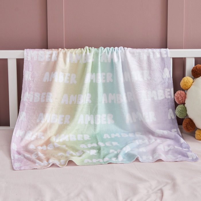 Personalised Rainbow Stripe Print Name Fleece Blanket