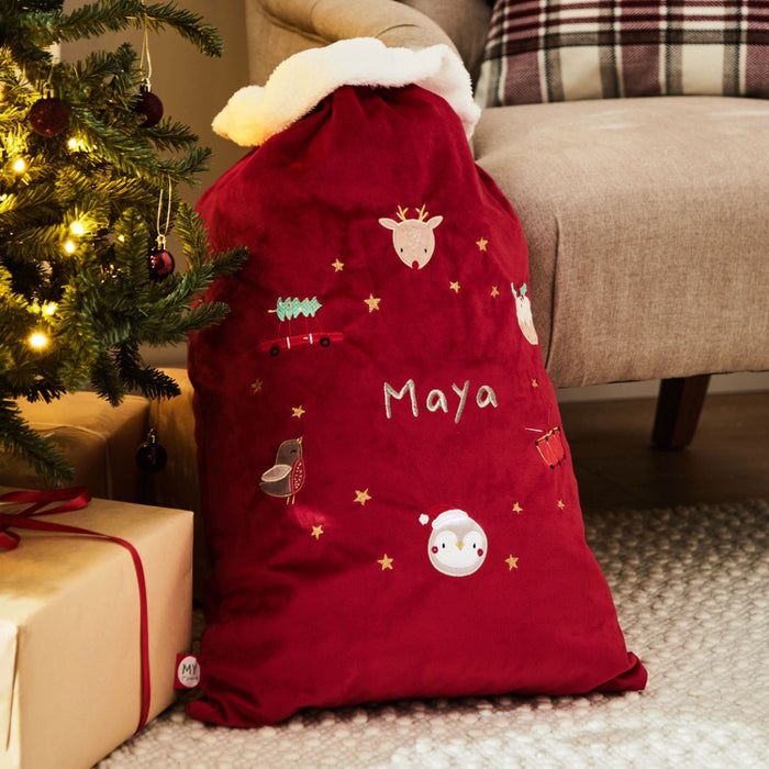 Personalised Red Embroidered Christmas Sack
