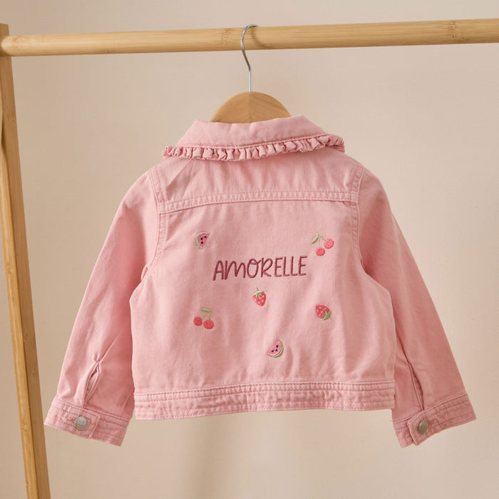 Personalised Red Fruit Pink Frill Denim Jacket