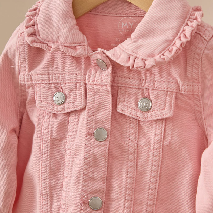 Personalised Red Fruit Pink Frill Denim Jacket
