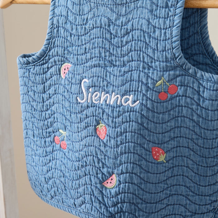 Personalised Red Fruit Quilted Denim Gilet