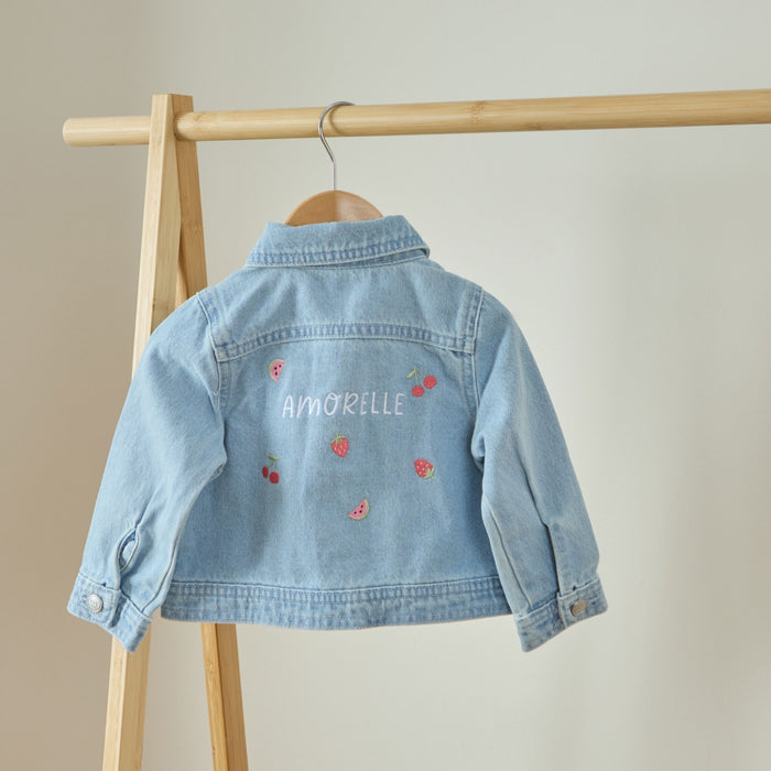 Personalised Red Fruit Stonewash Denim Jacket