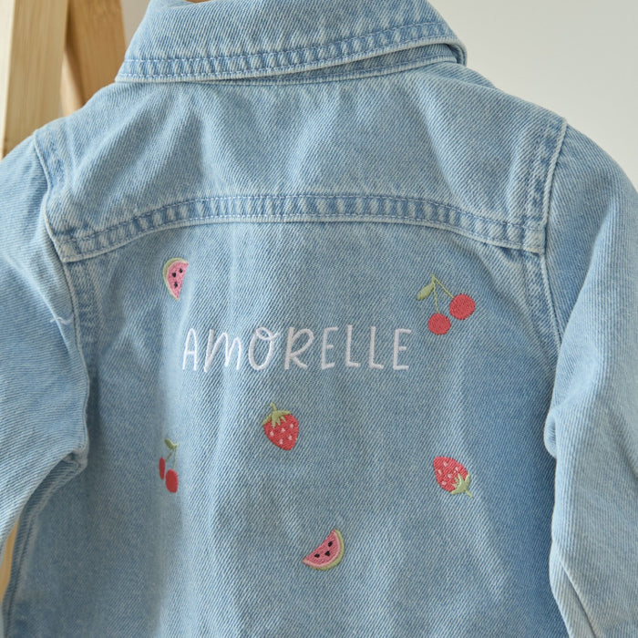 Personalised Red Fruit Stonewash Denim Jacket