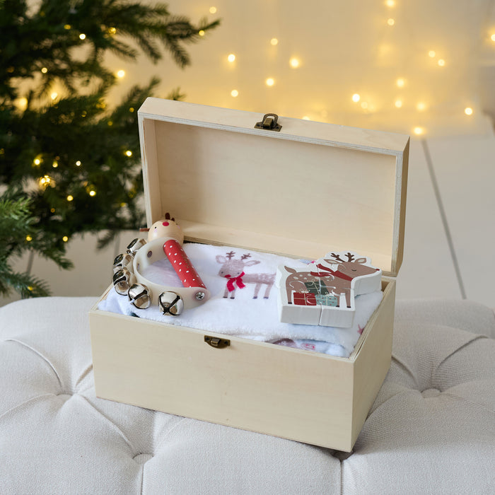 Personalised Reindeer & Presents Wooden Christmas Eve Box FSC®