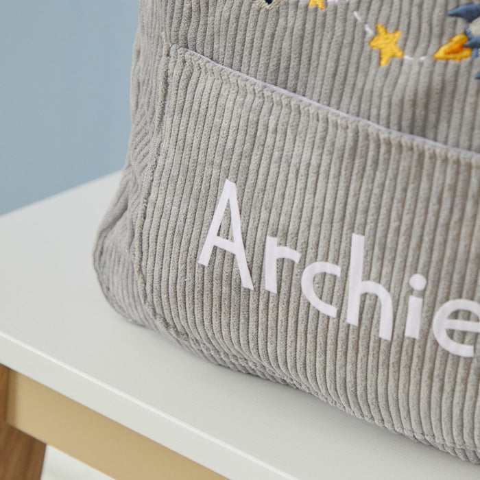 Personalised Rocket Embroidered Grey Cord Backpack