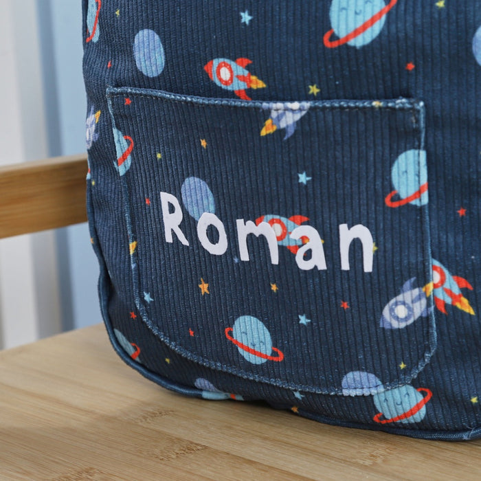 Personalised Rocket Navy Printed Cord Mini Backpack