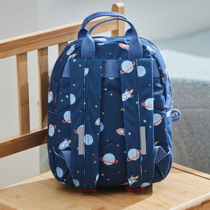 Personalised Rocket Navy Printed Cord Mini Backpack