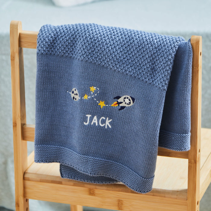Personalised Rocketship Mid Blue Shawl