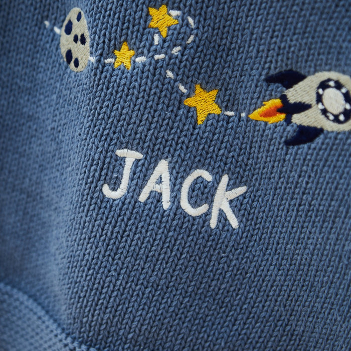 Personalised Rocketship Mid Blue Shawl