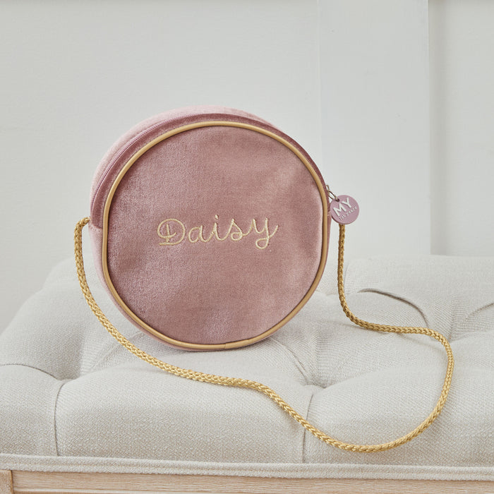 Personalised Round Velvet Handbag
