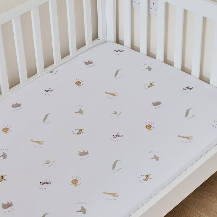 Personalised Safari All-Over Print Fitted Cot Sheet 70x140cm