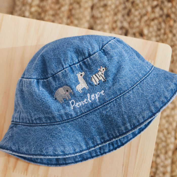 Personalised Safari Animal Denim Bucket Hat