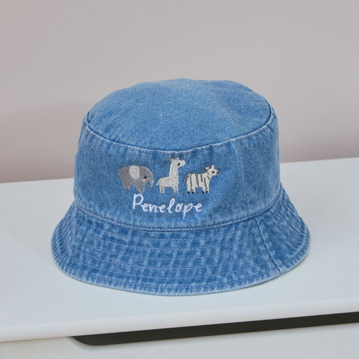 Personalised Safari Animal Denim Bucket Hat