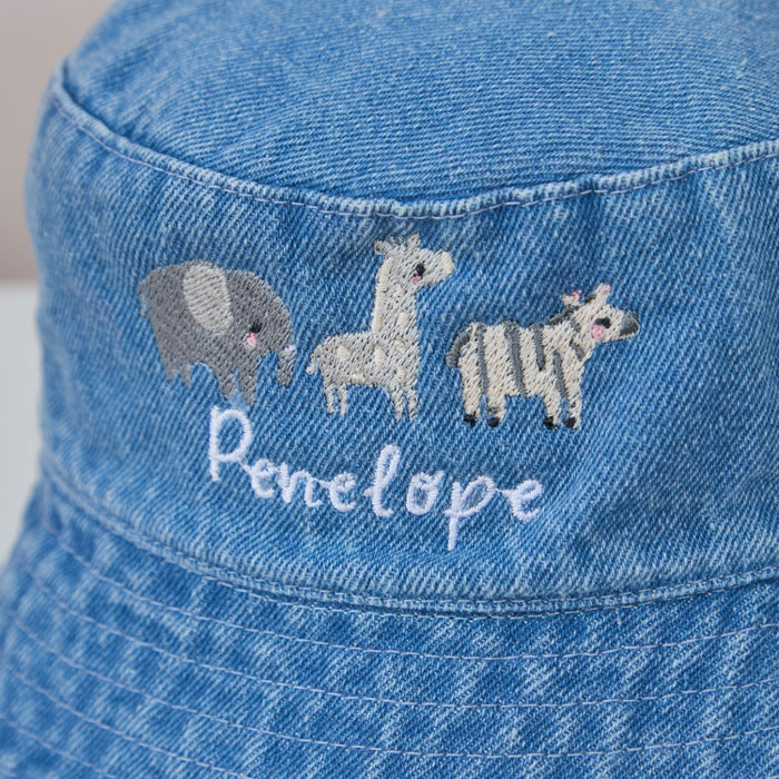 Personalised Safari Animal Denim Bucket Hat