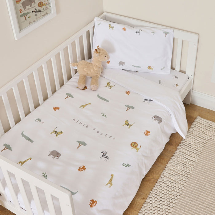 Personalised Safari Animals Toddler Duvet and Pillow Set 150x120cm