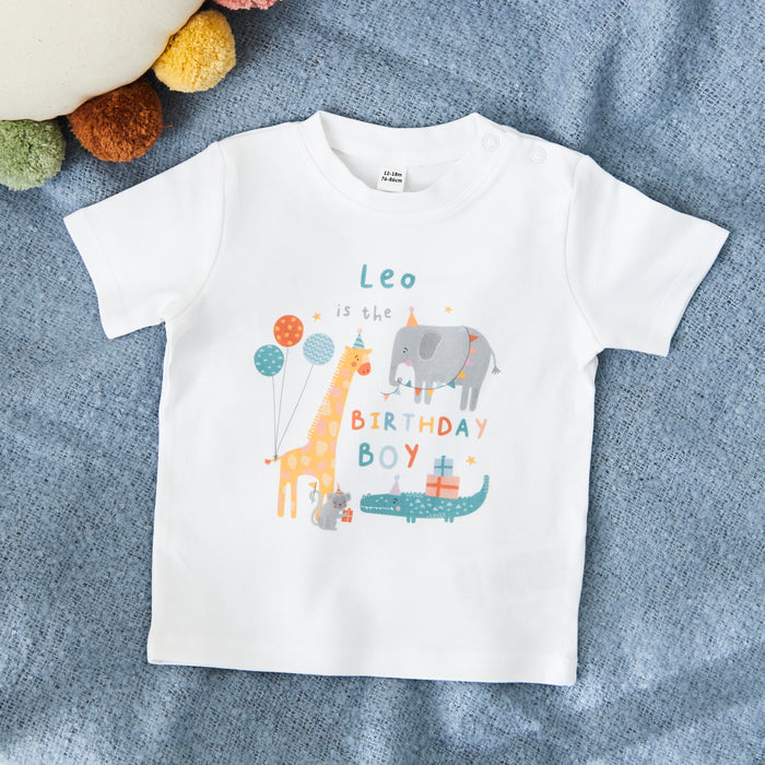 Personalised Safari Birthday Boy White T-Shirt
