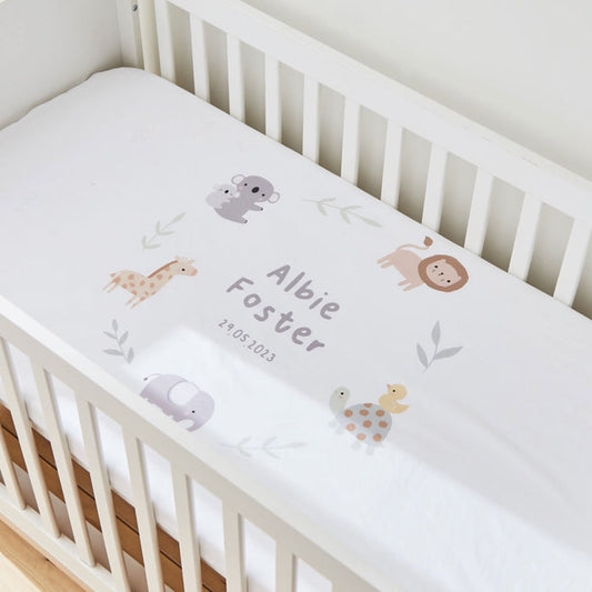 Personalised Safari Wreath Bedding Fitted Cot Sheet 70x140cm