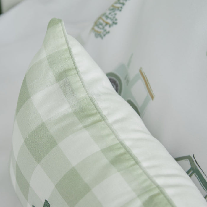 Personalised Sage Checkered Linen Cushion