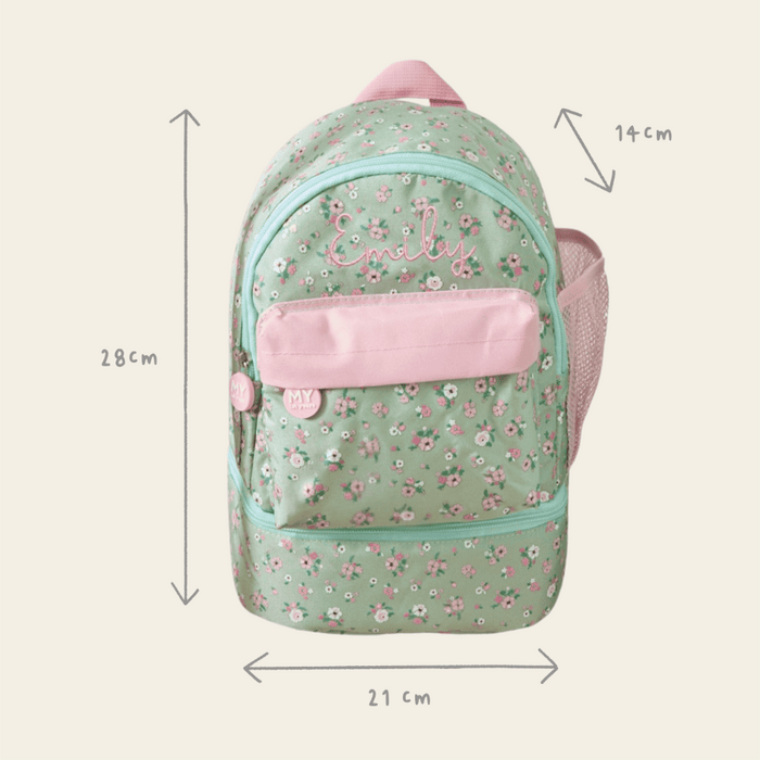 Personalised Sage Ditsy Floral Compartment Backpack