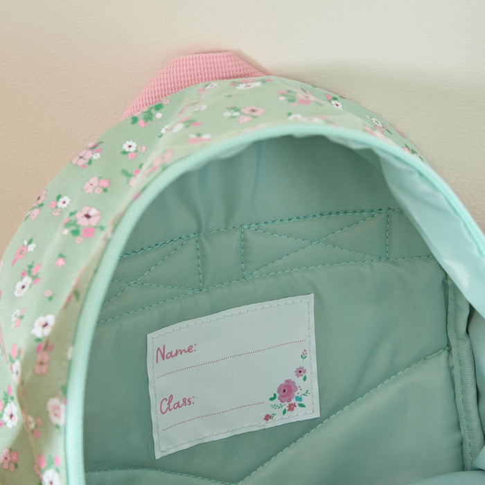 Personalised Sage Ditsy Floral Compartment Backpack