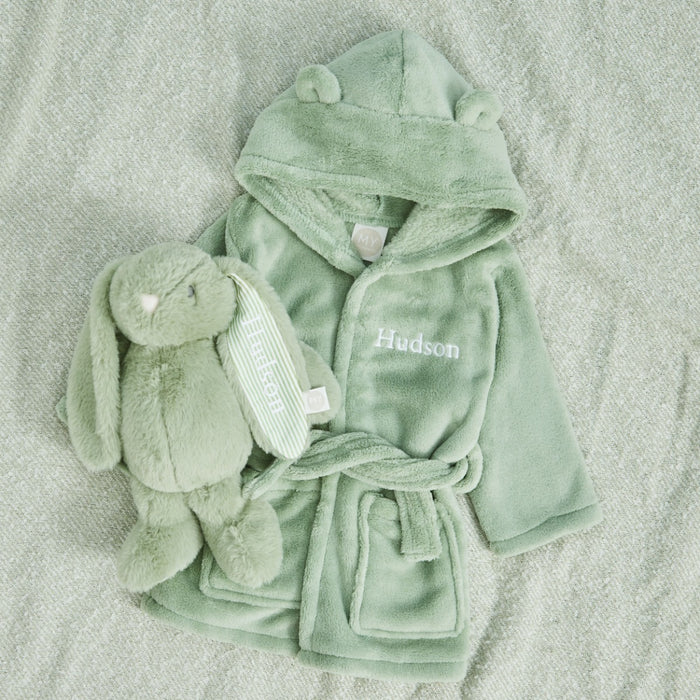 Personalised Sage Green Robe and Bunny Goodnight Gift Set