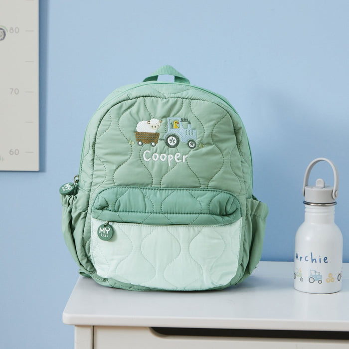 Personalised Sage Quilted Tractor Backpack