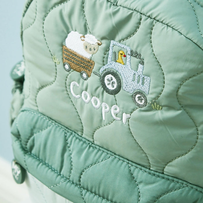 Personalised Sage Quilted Tractor Backpack