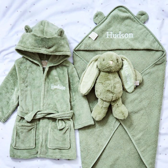 Personalised Sage Splash, Snuggle & Cuddle Gift Set