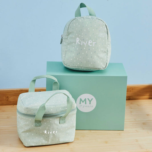 Personalised Sage Spot Backpack & Lunch Bag Gift Set