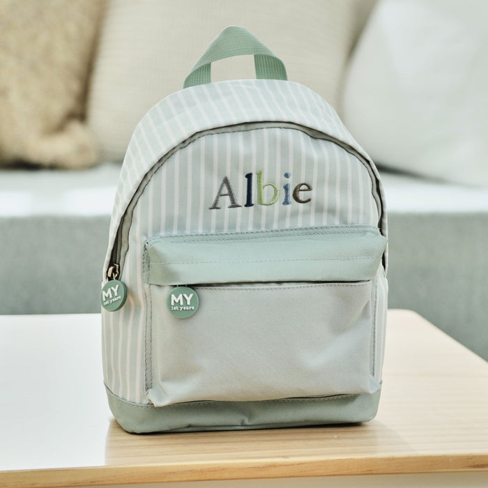 Personalised Sage Stripe Mini Backpack