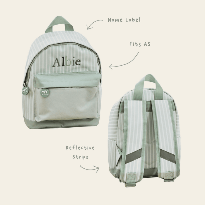 Personalised Sage Stripe Mini Backpack